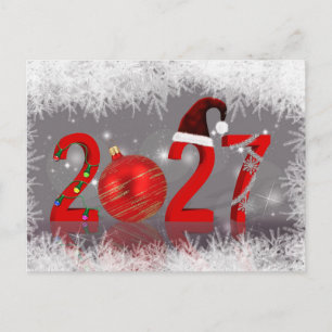 2027 Festive Red Merry Christmas New Year Holiday Postcard