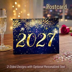 2027 Fireworks Happy New Year Eve Merry Christmas Holiday Postcard