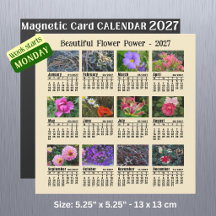 2027 Flower Calendar - Monday Week magnetic Card 