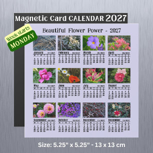 2027 Flower Calendar - Monday Week magnetic Card 
