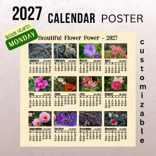 2027 Flower Photo Calendar - Monday Week  Poster