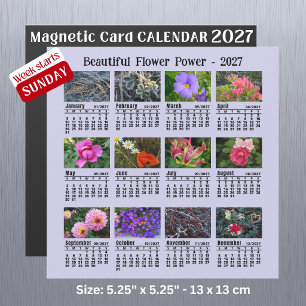 2027 Flower Photo Calendar Sunday Week Magnet Card