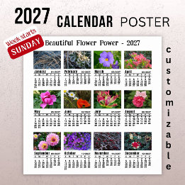 2027 Flower Photo Calendar - Sunday Week  Poster