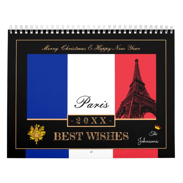 2027 French Flag & Eiffel Happy New Year, France Calendar (Cover)