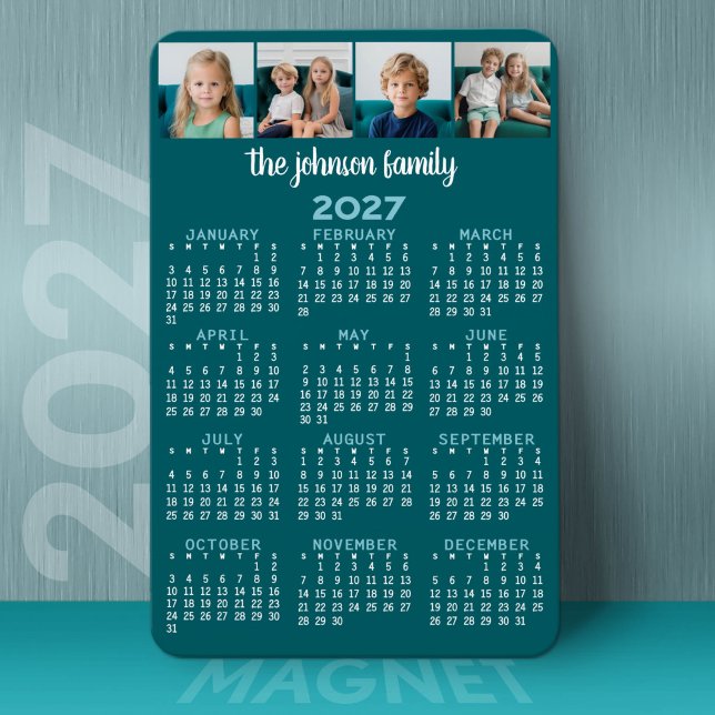 2027 Full View Calendar with 4 photos Magnet (2027 Calendar on a Magnet)
