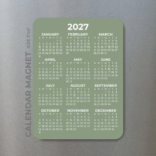 2027 Full Year Calendar Basic Mini Sage Green Magnet