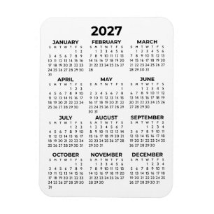 2027 Full Year Calendar Basic Minimal Mini Magnet