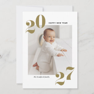 2027 Gold Retro Bold Typography Photo New Year Holiday Card