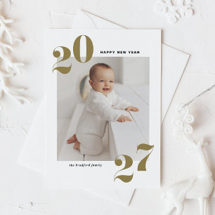 2027 Gold Retro Bold Typography Photo New Year Holiday Card