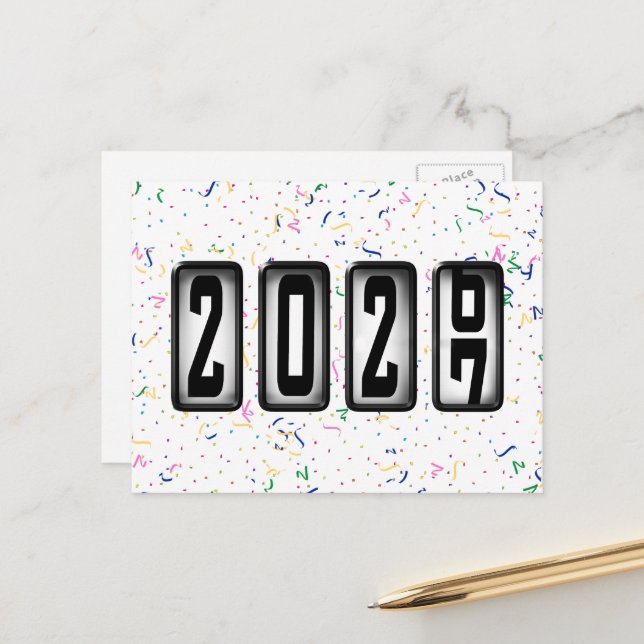 2027 Happy New Year Odometer Postcard (Front/Back In Situ)
