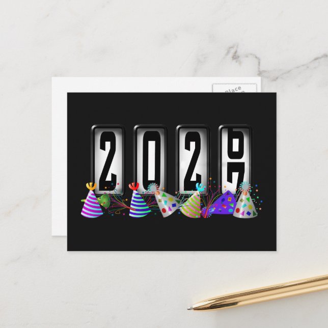 2027 Happy New Year Odometer Postcard (Front/Back In Situ)