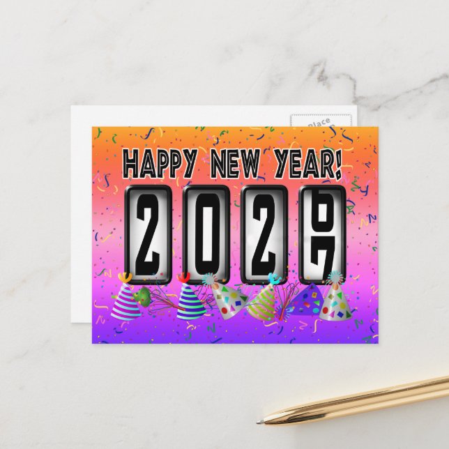 2027 Happy New Year Odometer Postcard (Front/Back In Situ)