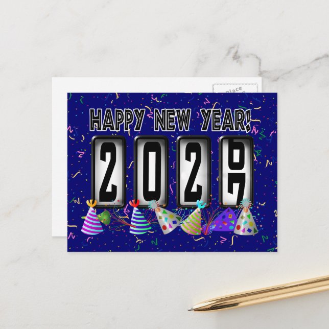 2027 Happy New Year Odometer Postcard (Front/Back In Situ)