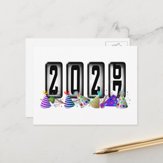 2027 Happy New Year Odometer Postcard (Front/Back In Situ)
