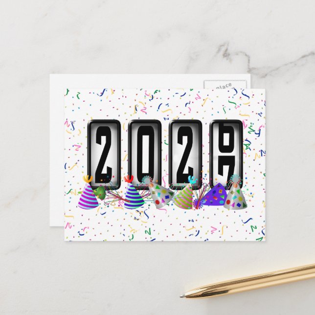 2027 Happy New Year Odometer Postcard (Front/Back In Situ)