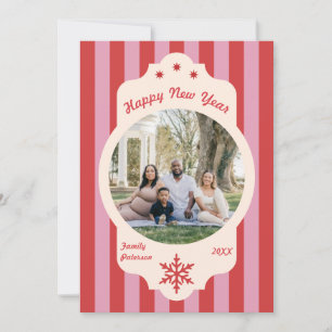 2027 happy new year photo family red stripes cute holiday card