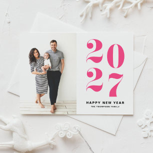 2027 Hot Pink Bold Typography New Year Photo Holiday Card