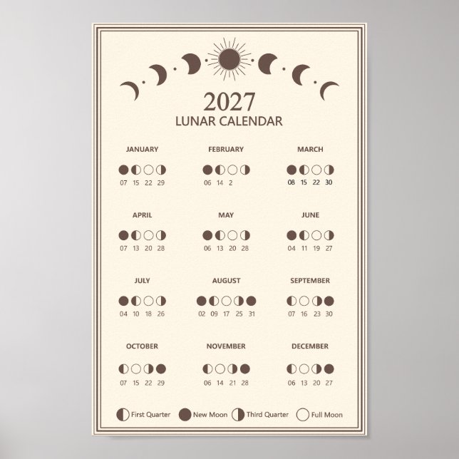 2027 Lunar Cycles Minimalist Moon Phase Calendar Poster (Front)