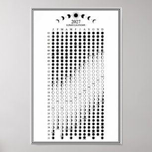 2027 Lunar Cycles Minimalist Moon Phase Calendar  Poster