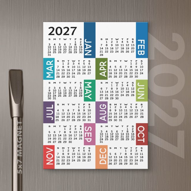 2027 Magnet Calendar - Month funky colourful month (2027 Calendar Magnet)