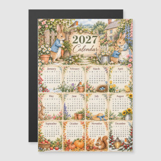 2027 Magnetic Calendar -Rabbits in Cottage Garden
