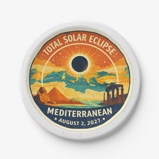 2027 Mediterranean Solar Eclipse Paper Plate (Front)