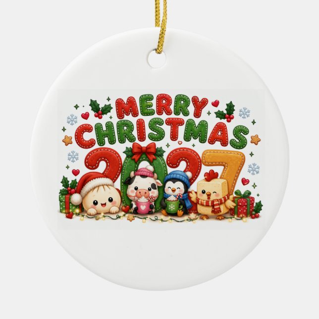2027 Merry Christmas Ceramic Ornament (Front)
