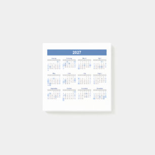 2027 Monthly Calendar Blue Version Post-it Notes