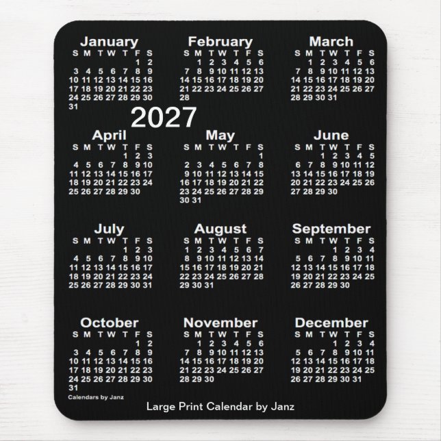 2027 Neon White Large Print Calendar by Janz Mouse Pad (Front)