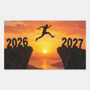2027 New Year Silhouette Leaping a Cliff Sticker