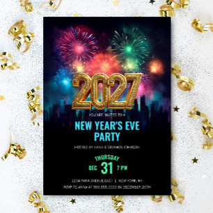 2027 New Year's Eve Party Elegant Fireworks Invitation