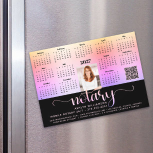 2027 Notary Calendar Pink Black QR Code Magnet
