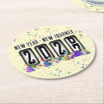 2027 Odometer New Years Party Round Paper Coaster<br><div class="desc">* HAPPY NEW YEAR 2027! * Fun party hats and confetti to celebrate the New Year. * Dimensions: 4" x 4" * Sold as sets of 6 * Tough, durable, and absorbent – perfect for New Years parties * Several shapes to choose from. * You can personalize by changing the...</div>