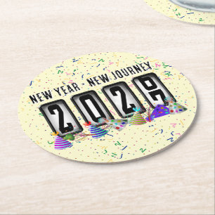 2027 Odometer New Years Party Round Paper Coaster