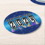 2027 Odometer New Years Party Round Paper Coaster<br><div class="desc">* HAPPY NEW YEAR 2027! * Fun party hats and confetti to celebrate the New Year. * Dimensions: 4" x 4" * Sold as sets of 6 * Tough, durable, and absorbent – perfect for New Years parties * Several shapes to choose from. * You can personalize by changing the...</div>