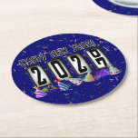 2027 Odometer New Years Party Round Paper Coaster<br><div class="desc">* HAPPY NEW YEAR 2027! * Fun party hats and confetti to celebrate the New Year. * Dimensions: 4" x 4" * Sold as sets of 6 * Tough, durable, and absorbent – perfect for New Years parties * Several shapes to choose from. * You can personalize by changing the...</div>