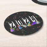 2027 Odometer New Years Party Round Paper Coaster<br><div class="desc">* HAPPY NEW YEAR 2027! * Fun party hats and confetti to celebrate the New Year. * Dimensions: 4" x 4" * Sold as sets of 6 * Tough, durable, and absorbent – perfect for New Years parties * Several shapes to choose from. * You can personalize by changing the...</div>