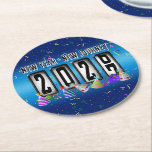 2027 Odometer New Years Party Round Paper Coaster<br><div class="desc">* HAPPY NEW YEAR 2027! * Fun party hats and confetti to celebrate the New Year. * Dimensions: 4" x 4" * Sold as sets of 6 * Tough, durable, and absorbent – perfect for New Years parties * Several shapes to choose from. * You can personalize by changing the...</div>