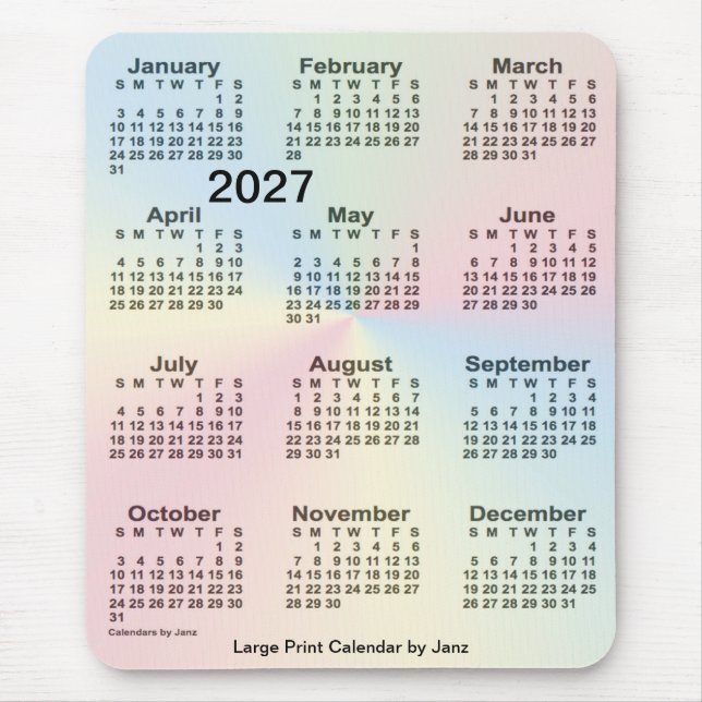 2027 Rainbow Cloud Large Print Calendar by Janz Mouse Pad (Front)