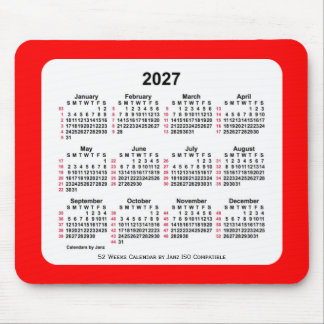 2027 Red 52 Weeks ISO Calendar by Janz Two Tone Mouse Pad