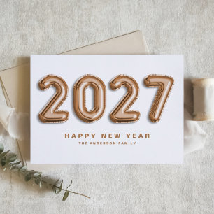 2027 Rose Gold Foil Mylar Balloon Happy New Year Holiday Card