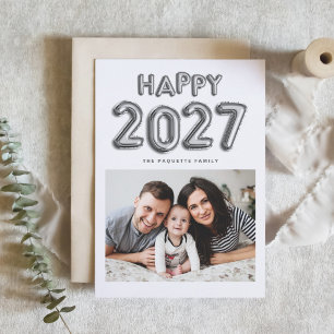 2027 Silver Foil Mylar Balloons Photo New Year Holiday Card