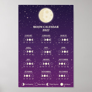 2027 Space Lunar Cycles Galaxy Moon Phase Calendar Poster