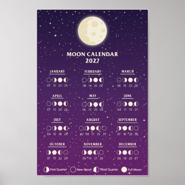 2027 Space Lunar Cycles Galaxy Moon Phase Calendar Poster (Front)