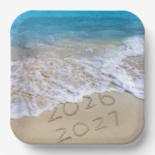 2027 Tropical Beach New Year's Party  Paper Plate