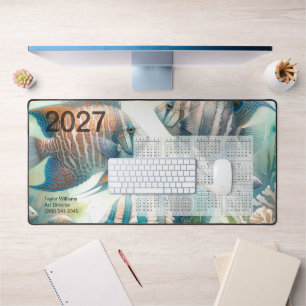 2027 Tropical Fish Aquatic Ocean Art Calendar Desk Mat