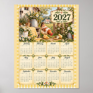 2027 Wall Poster Calendar - Farmhouse Chickens