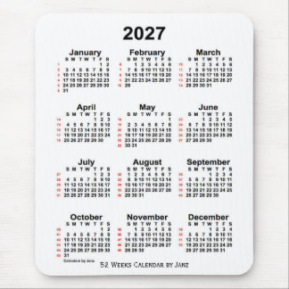 2027 White 52 Week Calendar by Janz Mouse Pad