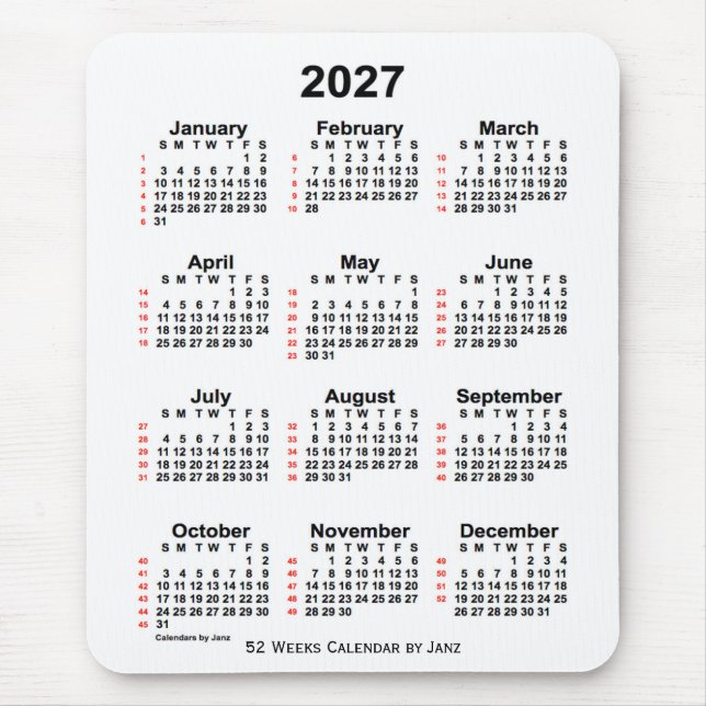 2027 White 52 Week Calendar by Janz Mouse Pad (Front)