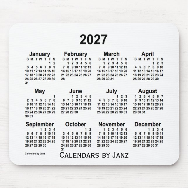 2027 White Calendar by Janz Mouse Pad (Front)